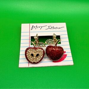 Betsey Johnson Glittering Red Apple Earrings